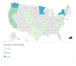 This map provided by the CDC shows where the 39 people in this E. coli outbreak lived.