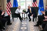 President Trump shakes hands with European Commission President Ursula von der Leyen at his golf resort in Turnberry, Scotland, where the two leaders agreed to a trade deal.