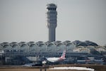 The control tower at Reagan National Washington Airport on Jan. 30, in Arlington, Va.