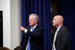 White House chief of staff Mark Meadows, left, and Vice President Mike Pence's chief of staff Marc Short speak before an event with President Donald Trump to sign executive orders on lowering drug prices, in the South Court Auditorium in the White House complex, Friday, July 24, 2020, in Washington.