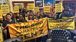 In this photo shared by Adah Crandall, young people from the Sunrise Movement occupied Speaker Kevin McCarthy's office demanding he avert a government shutdown. Organizers occupied his Washington D.C. office on Thursday.