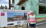 Melanie Stanley, owner of Meyer's General Store & Liquor Shop, stands outside of the new store being built on June 19, 2025.