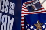 Accessories showing support for Democratic candidate for Senate Abdul El-Sayed are seen during a town hall event on September 3, 2026 in Waterford, Michigan. After El-Sayed won the primary, anti-Muslim rhetoric skyrocketed, as it did after New York Mayor Zohran Mamdani's win last year.