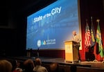Portland Mayor Keith Wilson delivers his first State of the City address on May 2, 2025 at Franklin High School in Southeast Portland, Ore.