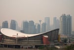 Buildings shrouded in smoke from wildfires in Calgary, Alberta, Canada, on Wednesday, May 17, 2023.
