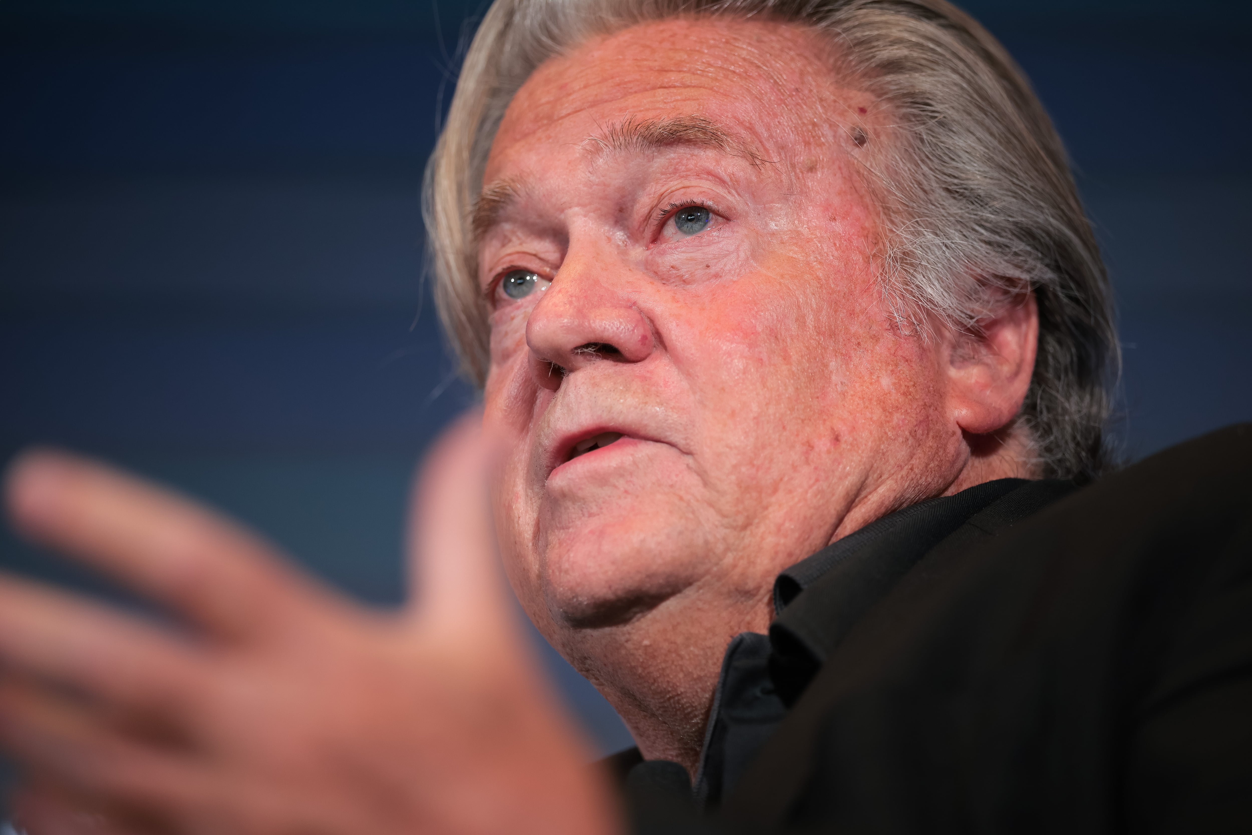 Steve Bannon speaks during the Semafor World Economy Summit 2025 at Conrad Washington on April 23 in Washington, DC.