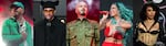 This combination of photos shows Grammy nominees for Best Musica Urbana Album, from left, Rauw Alejandro for "Afrodisíaco," Bad Bunny for "El Último Tour Del Mundo ," J Balvin for "Jose," Karol G for "KG0516," and Kali Uchis for "Sin Miedo (Del Amor Y Otros Demonios) 8.