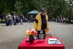 Navy veteran and Naval Academy graduate Don Haslett visits the Oregon Vietnam Veteran's memorial in Portland, May 25, 2026. Haslett lost a high school friend, a classmate from the naval academy and a shipmate in the war, which he described as "senseless."  He visits the memorial every year. "It's emotional. It's hard to talk about it," he said.