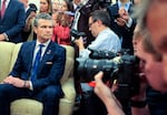 Secretary of Defense Pete Hegseth attends an Oval Office meeting with President Trump and Norway's Prime Minister Jonas Gahr Store at the Oval Office on April 24.