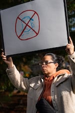 Mirella Castaneda attends a press conference calling for the release of Victor Cruz.