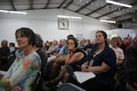 Harney County public health director Jolene Cawlfield, far left, at a meeting to consider budget cuts to health programs on May 7, 2019.
 