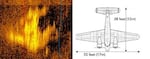 The 2023 sonar image next to Earhart’s Electra at scale.