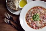 Cathy Whims of Nostrana lit up her minestrone by including brightly colored  vegetables like purple potatoes, yellow cauliflower, red or purple cabbage and purple and yellow carrots.