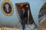 President Biden disembarks Air Force One at Grand Canyon National Park Airport in Grand Canyon Village, Ariz., on Monday.