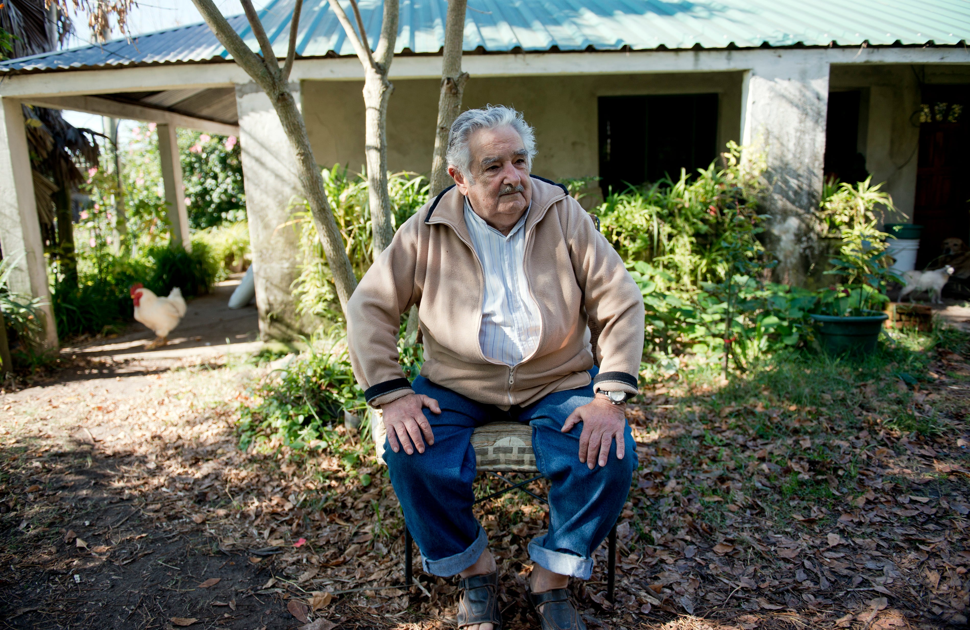 Uruguayan President José Mujica sits outside his home during an interview on the outskirts of Montevideo, Uruguay, on May 2, 2014.