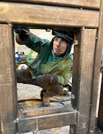 Desmond Hoy inspects and cleans up one of his welds on Oct. 22, 2024. Hoy credits WorkSource Oregon Reentry for helping him land this welding job.