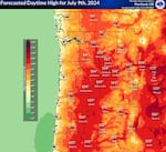 The forecast high temperatures are shown for Tuesday in northwestern Oregon and southwest Washington.