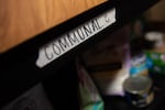 A communal shelf offers snacks and ingredients for the Mt. Bachelor workers staying at the Campfire Hotel.