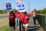 Teachers with the Evergreen School District picketing on Tuesday, Aug. 28. 2018.