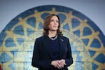 Democratic presidential candidate U.S. Vice President Kamala Harris waits to speak at a campaign rally on August 8, 2024 in Wayne, Michigan.