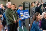 “Just three letters make a difference,” says Hjalmer Lofstrom, of Portland, of the campaign sign he modified to read, “Keith Wilson the Mayor.” Lofstrom attended Wilson’s acceptance speech at the Charles Jordan Community Center in Portland, Ore., Nov. 7, 2024.