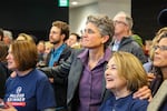 Democratic candidate Jamie McLeod-Skinner watches results come in for Oregon's 2nd Congressional District race on Nov. 6, 2018.