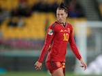 Spain's Jennifer Hermoso reacts after missing a scoring chance during the Women's World Cup in New Zealand on July 31, 2023. Hermoso has said that "at no time" did she consent to a kiss on the lips by Luis Rubiales.