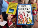 Dozens of people rally against a proposal that would gut the Multnomah County's Office of Sustainability on May, 29 2025.