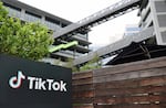 The TikTok logo is displayed outside a TikTok office in Culver City, Calif after President Trump has signed an executive order approving the sale of TikTok’s U.S. business to a consortium of U.S. buyers, including his political allies.