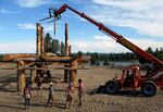 A team builds one of the two portal structures that bookend the Solar Temple at the Oregon Eclipse Festival.