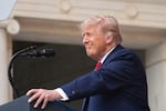 President Trump speaks at the Memorial Amphitheater in Arlington National Cemetery on May 25 in Arlington, Va.