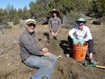 Volunteers at a 2021 fossil dig in Mitchell, Oregon search for dinosaur bones.