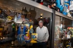 Mike Richardson, founder and former CEO of Dark Horse Comics, poses for a portrait with his collection of memorabilia at his Portland area home, May 8, 2026. 