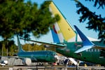 FILE - Unpainted Boeing 737 Max aircraft are seen on Sept. 24, 2024, at the company's facilities in Renton, Wash.