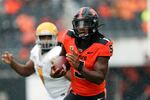 Oregon State running back Deshaun Fenwick (5) carries the ball against Idaho during the second half of an NCAA college football game, Saturday, Sept. 18, 2021, in Corvallis, Ore. Oregon State won 42-0.