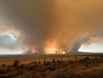 The Wrights Spring Fire as seen on the afternoon of Friday, Aug. 7, 2026, from Sprague River Road in Klamath County, Ore.