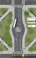 Traffic flow around the Thompson elk statue will change a little when comes back to downtown Portland. Instead of all vehicles being allowed on both sides, one lane will be for cars and the other for buses and bikes.