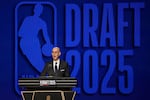 FILE - NBA commissioner Adam Silver pictured at the start of the first round of the NBA basketball draft, Wednesday, June 25, 2025, in New York.