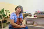 Maria Garcia is the "guide," or lead teacher, at the Montessori preschool classroom at Alder Elementary School.