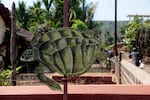 A turtle image decorates a home in the western Indian village of Velas.