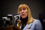 Providence Oregon CEO Jennifer Burrows addresses reporters on Jan. 11, 2025.