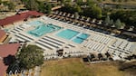 A provided aerial photo of the pool at the Kah-Nee-Ta Hot Springs Resort in Warm Springs, Ore., June 26, 2024.