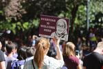 People gather at Terry Shrunk Plaza in downtown Portland Sunday, Sept. 10, 2017, to protest a Patriot Prayer rally.