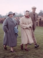 April 3, 1957: Queen Elizabeth II (center) with Queen Elizabeth the Queen Mother and the Duke of Beaufort.