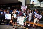 Supporters of Florida's recently signed Parental Rights in Education law demonstrate at the Duval County Public Schools building in Jacksonville, Fla., on May 3.