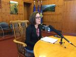 Oregon Gov. Kate Brown addresses reporters after announcing that a proposal to overhaul Oregon's corporate tax code will be placed on hold until at least 2019.