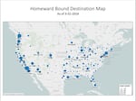 A map of all the places San Francisco has given its homeless bus tickets to in the last 10 years.