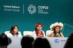 Indigenous women of Amazonia speak to the media at a press conference during the United Nations Climate Change Conference in Baku, Azerbaijan. 