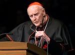 Cardinal Theodore McCarrick speaks during a memorial service in South Bend, Ind., on March 4, 2015. The once-powerful Catholic cardinal, who was defrocked by Pope Francis in 2019 after a Vatican investigation determined he had molested adults and children, has died at age 94.