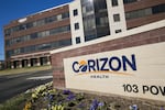 A logo sign outside of the headquarters of Corizon Health, Inc., in Brentwood, Tenn. on Feb. 4, 2017. 